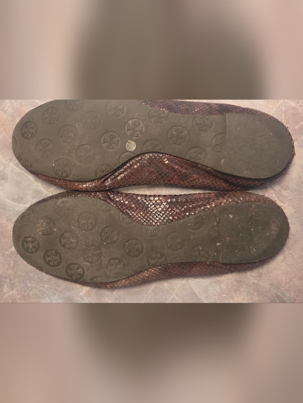Tory Burch Brown Snakeskin-Effect Elastic-Back Ballet Flats - Picture 6 of 6
